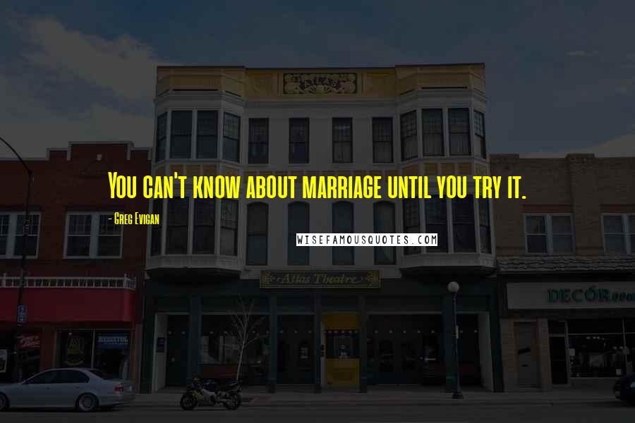 Greg Evigan Quotes: You can't know about marriage until you try it.