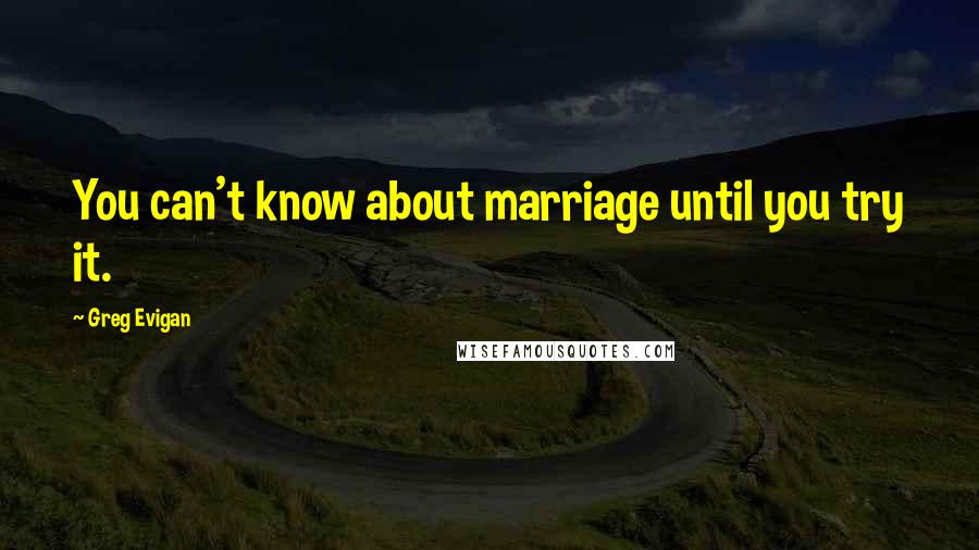 Greg Evigan Quotes: You can't know about marriage until you try it.