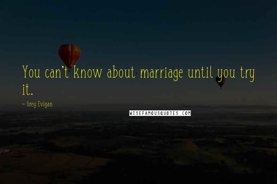 Greg Evigan Quotes: You can't know about marriage until you try it.