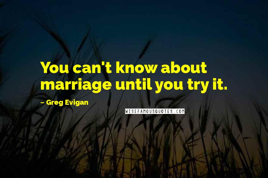 Greg Evigan Quotes: You can't know about marriage until you try it.