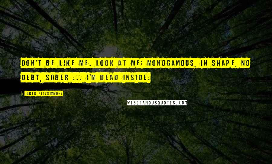 Greg Fitzsimmons Quotes: Don't be like me. Look at me: monogamous, in shape, no debt, sober ... I'm dead inside.