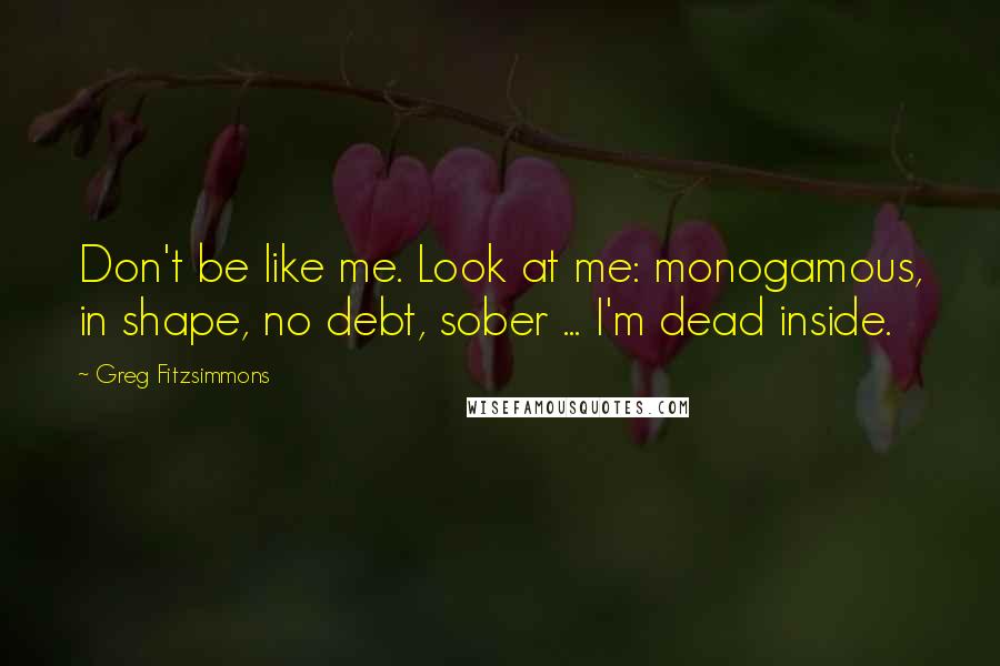 Greg Fitzsimmons Quotes: Don't be like me. Look at me: monogamous, in shape, no debt, sober ... I'm dead inside.