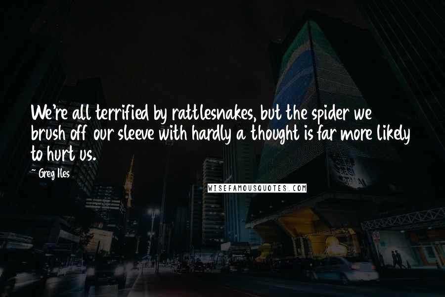 Greg Iles Quotes: We're all terrified by rattlesnakes, but the spider we brush off our sleeve with hardly a thought is far more likely to hurt us.