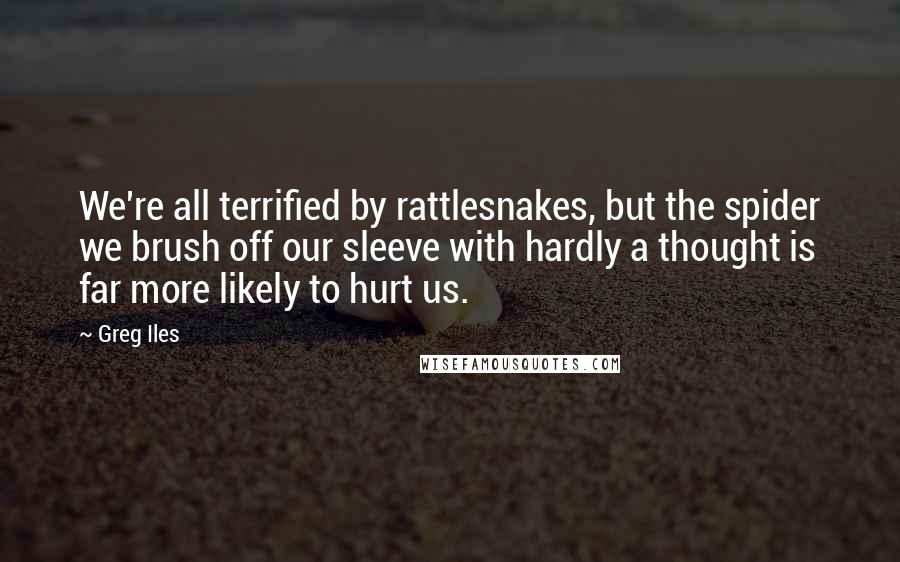 Greg Iles Quotes: We're all terrified by rattlesnakes, but the spider we brush off our sleeve with hardly a thought is far more likely to hurt us.