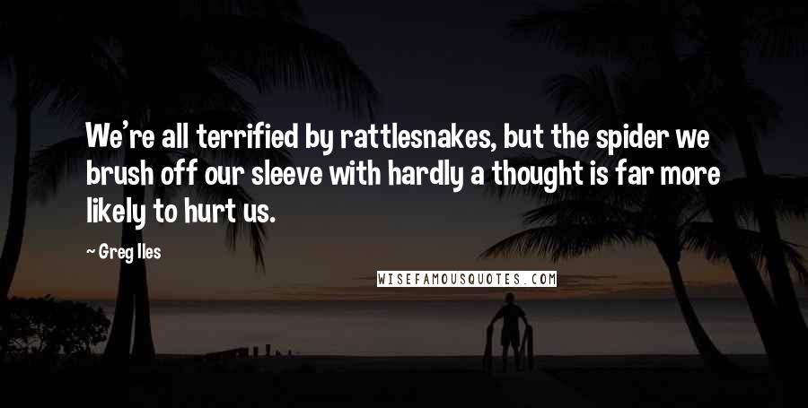 Greg Iles Quotes: We're all terrified by rattlesnakes, but the spider we brush off our sleeve with hardly a thought is far more likely to hurt us.