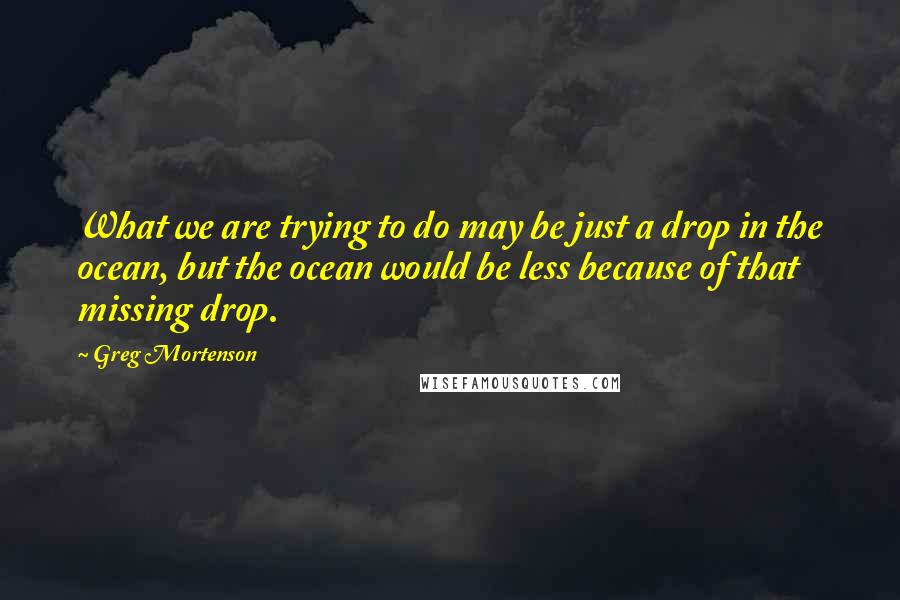 Greg Mortenson Quotes: What we are trying to do may be just a drop in the ocean, but the ocean would be less because of that missing drop.