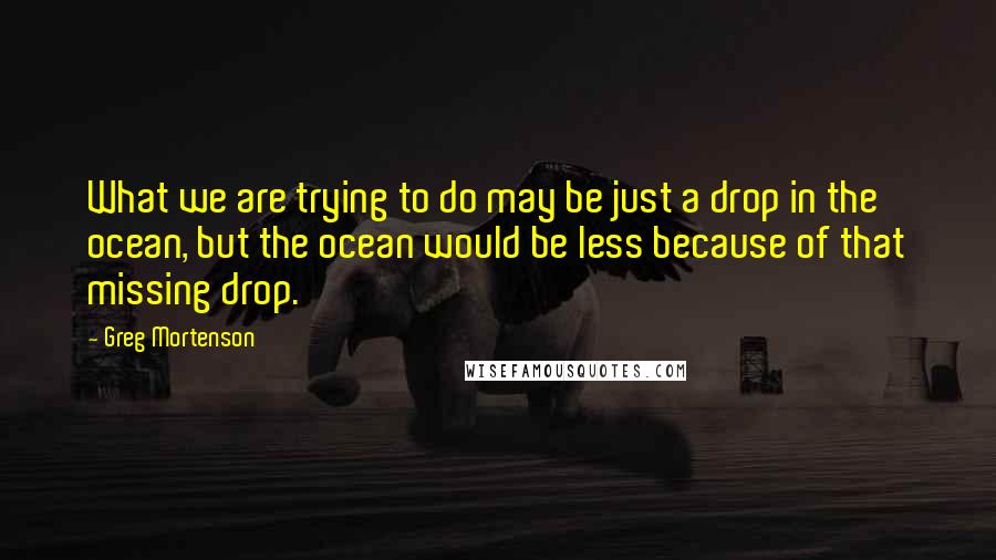 Greg Mortenson Quotes: What we are trying to do may be just a drop in the ocean, but the ocean would be less because of that missing drop.