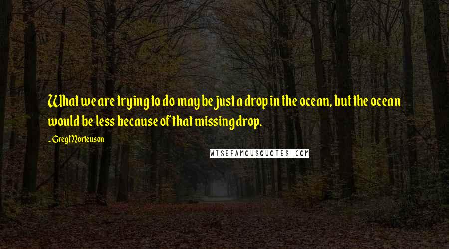 Greg Mortenson Quotes: What we are trying to do may be just a drop in the ocean, but the ocean would be less because of that missing drop.