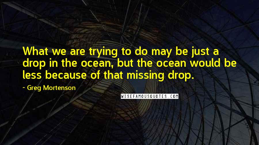 Greg Mortenson Quotes: What we are trying to do may be just a drop in the ocean, but the ocean would be less because of that missing drop.