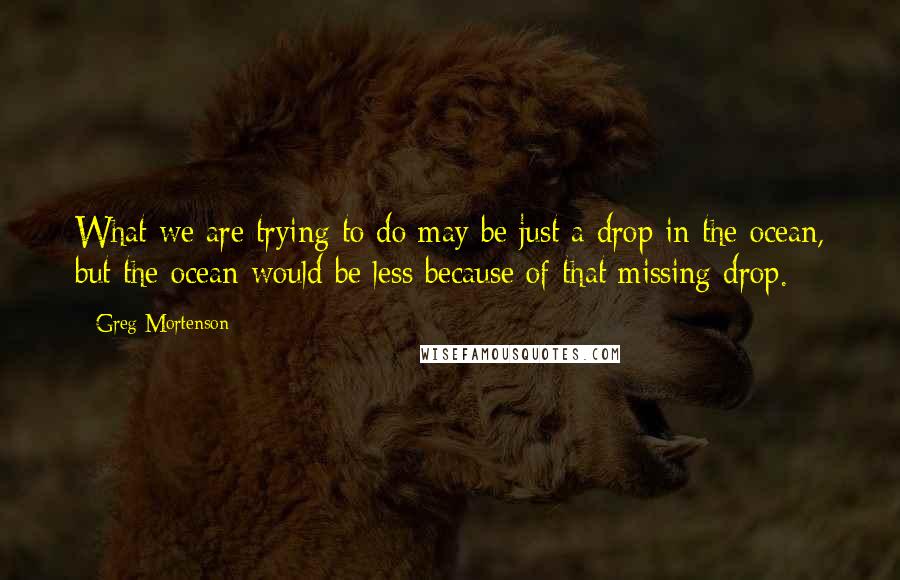 Greg Mortenson Quotes: What we are trying to do may be just a drop in the ocean, but the ocean would be less because of that missing drop.