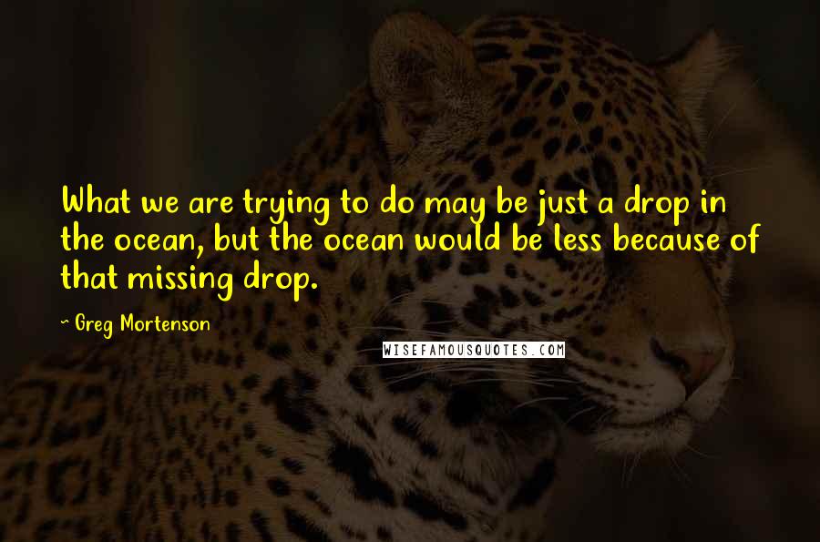 Greg Mortenson Quotes: What we are trying to do may be just a drop in the ocean, but the ocean would be less because of that missing drop.