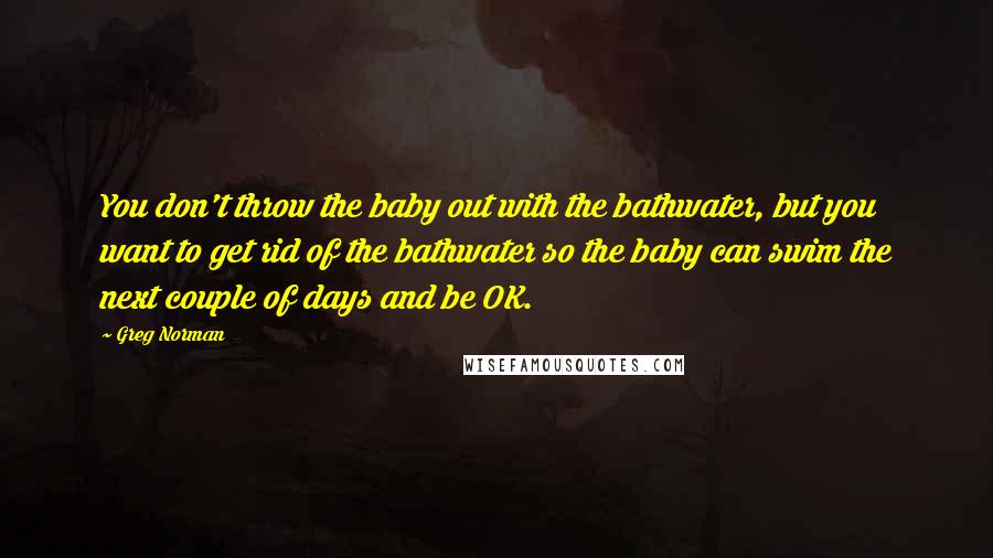 Greg Norman Quotes: You don't throw the baby out with the bathwater, but you want to get rid of the bathwater so the baby can swim the next couple of days and be OK.