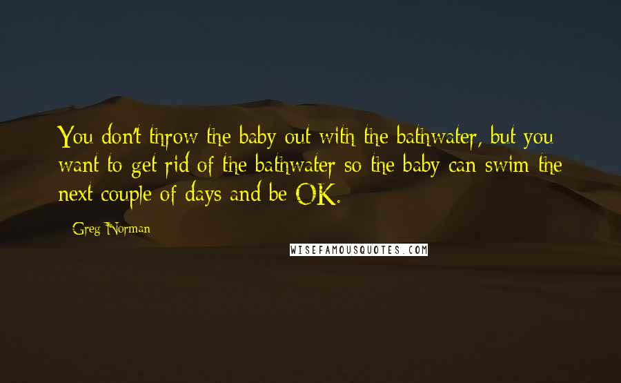 Greg Norman Quotes: You don't throw the baby out with the bathwater, but you want to get rid of the bathwater so the baby can swim the next couple of days and be OK.