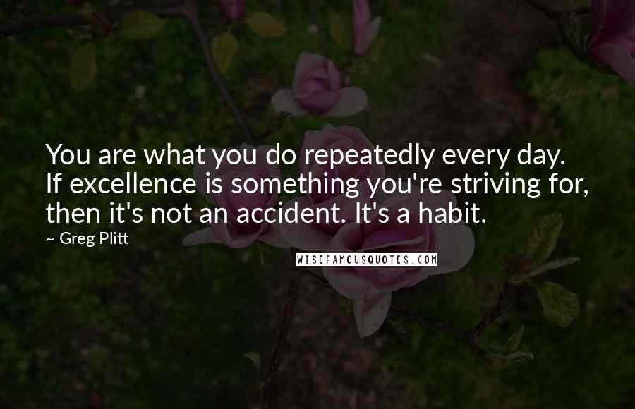 Greg Plitt Quotes: You are what you do repeatedly every day. If excellence is something you're striving for, then it's not an accident. It's a habit.