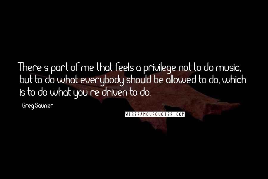 Greg Saunier Quotes: There's part of me that feels a privilege not to do music, but to do what everybody should be allowed to do, which is to do what you're driven to do.