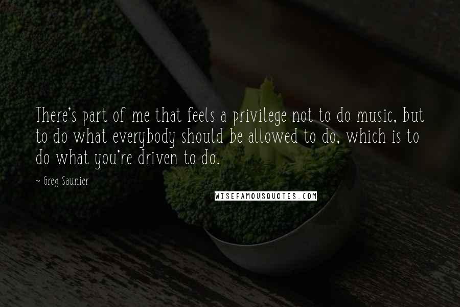 Greg Saunier Quotes: There's part of me that feels a privilege not to do music, but to do what everybody should be allowed to do, which is to do what you're driven to do.