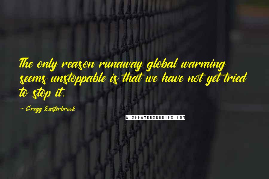 Gregg Easterbrook Quotes: The only reason runaway global warming seems unstoppable is that we have not yet tried to stop it.