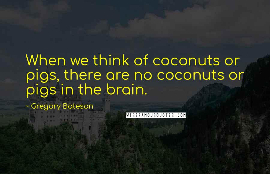 Gregory Bateson Quotes: When we think of coconuts or pigs, there are no coconuts or pigs in the brain.