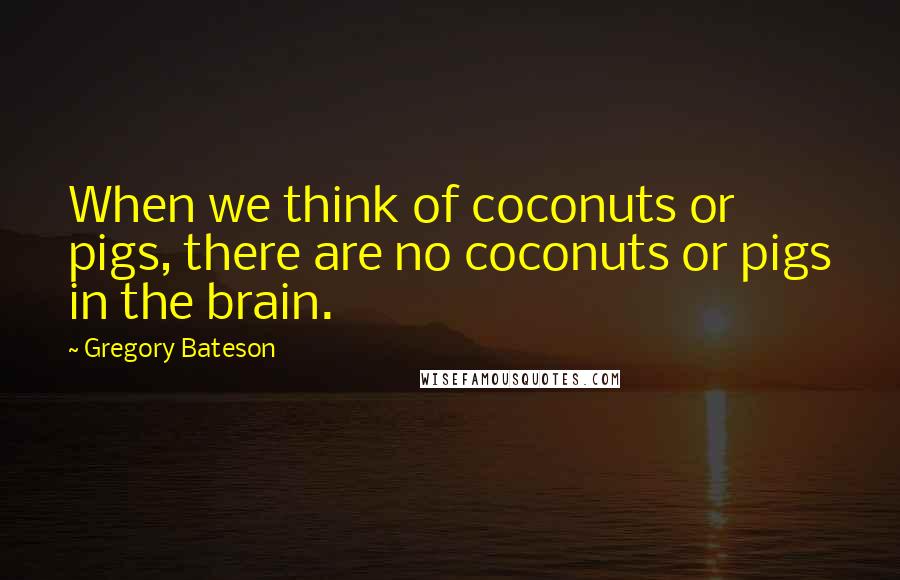 Gregory Bateson Quotes: When we think of coconuts or pigs, there are no coconuts or pigs in the brain.