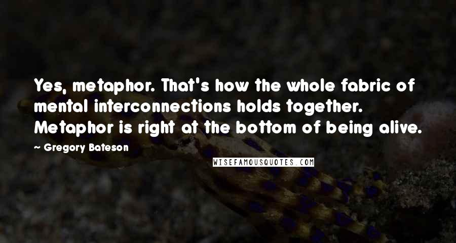 Gregory Bateson Quotes: Yes, metaphor. That's how the whole fabric of mental interconnections holds together. Metaphor is right at the bottom of being alive.