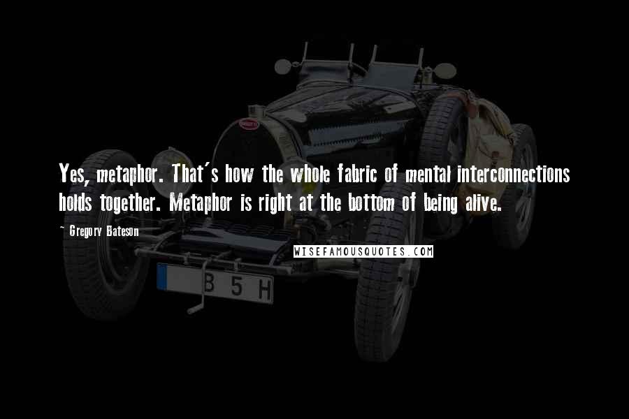 Gregory Bateson Quotes: Yes, metaphor. That's how the whole fabric of mental interconnections holds together. Metaphor is right at the bottom of being alive.