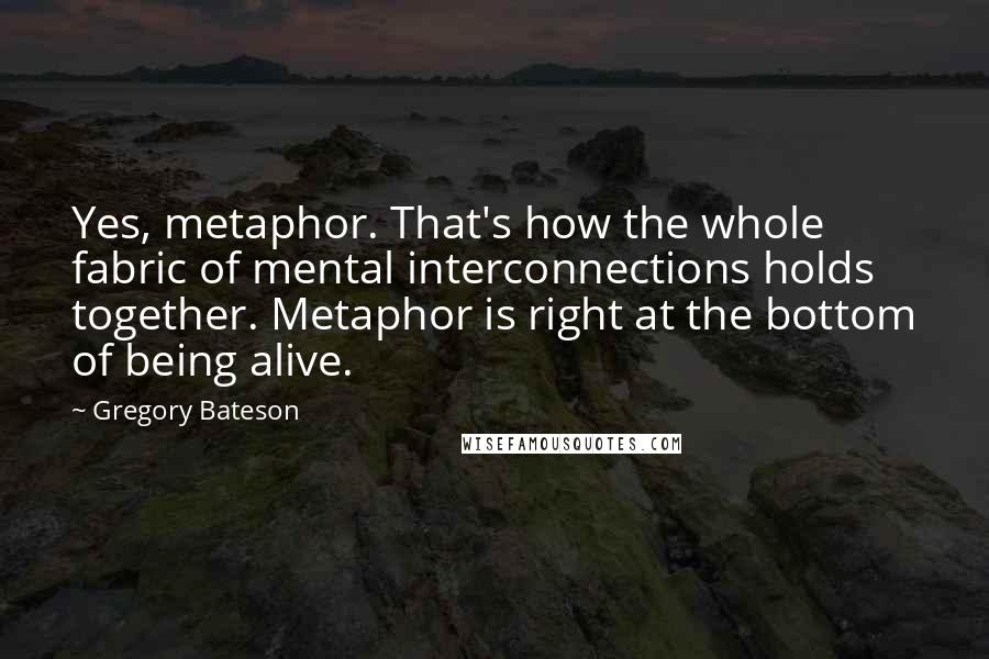 Gregory Bateson Quotes: Yes, metaphor. That's how the whole fabric of mental interconnections holds together. Metaphor is right at the bottom of being alive.