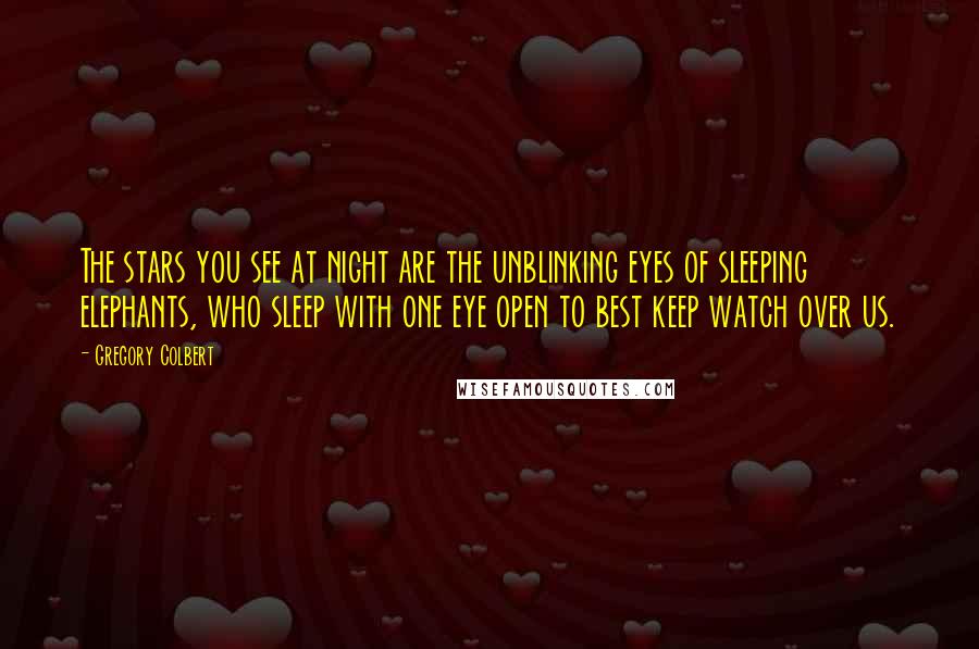 Gregory Colbert Quotes: The stars you see at night are the unblinking eyes of sleeping elephants, who sleep with one eye open to best keep watch over us.