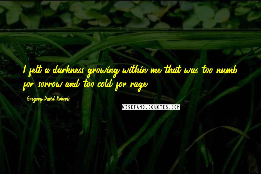 Gregory David Roberts Quotes: I felt a darkness growing within me that was too numb for sorrow and too cold for rage.