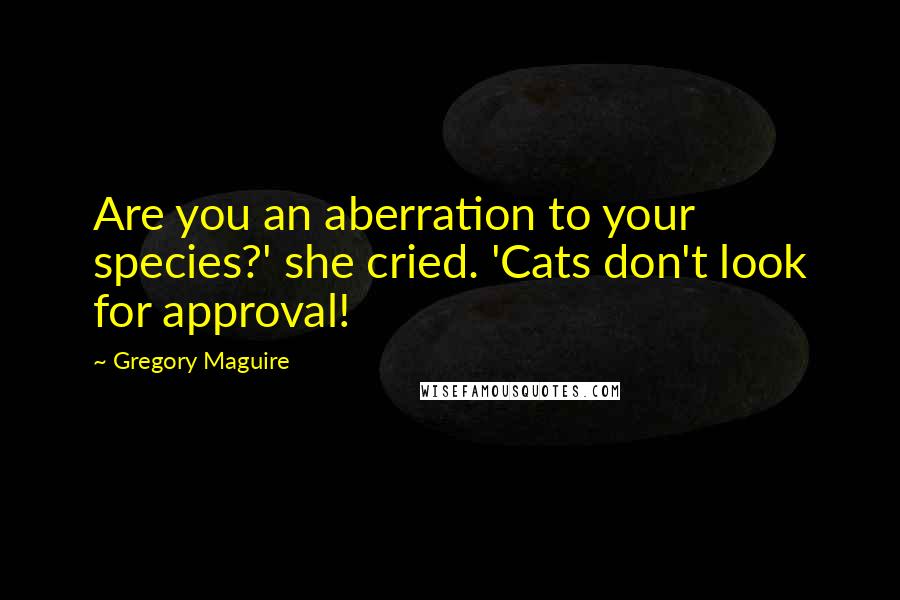 Gregory Maguire Quotes: Are you an aberration to your species?' she cried. 'Cats don't look for approval!