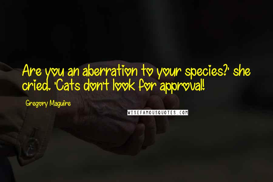 Gregory Maguire Quotes: Are you an aberration to your species?' she cried. 'Cats don't look for approval!