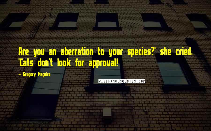 Gregory Maguire Quotes: Are you an aberration to your species?' she cried. 'Cats don't look for approval!