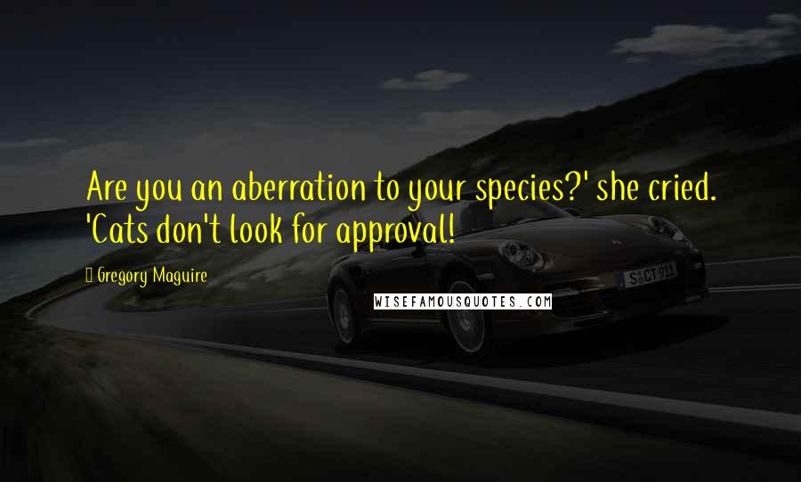 Gregory Maguire Quotes: Are you an aberration to your species?' she cried. 'Cats don't look for approval!