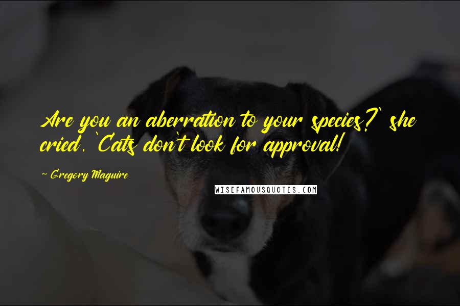 Gregory Maguire Quotes: Are you an aberration to your species?' she cried. 'Cats don't look for approval!