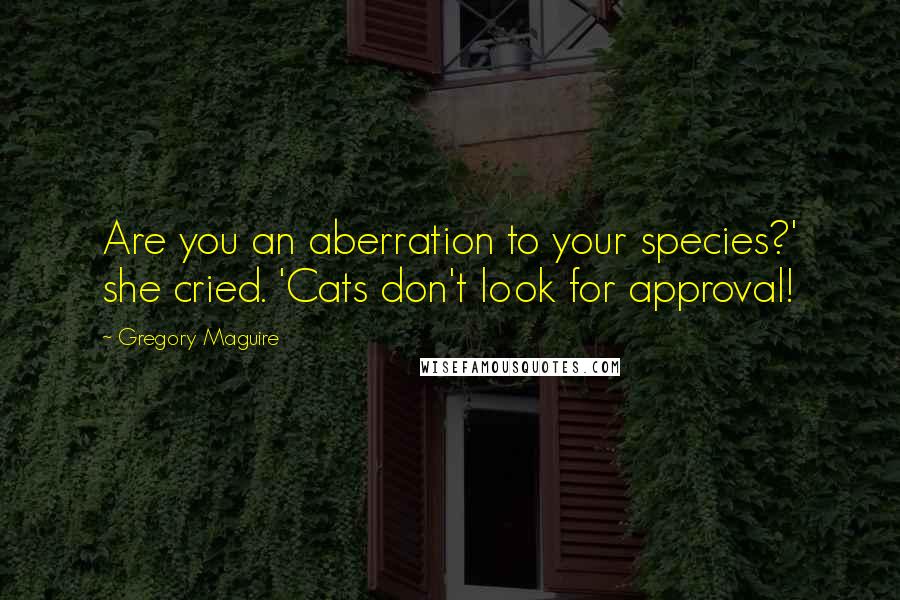 Gregory Maguire Quotes: Are you an aberration to your species?' she cried. 'Cats don't look for approval!