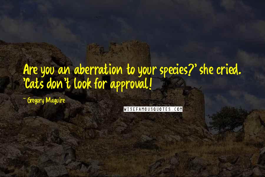 Gregory Maguire Quotes: Are you an aberration to your species?' she cried. 'Cats don't look for approval!