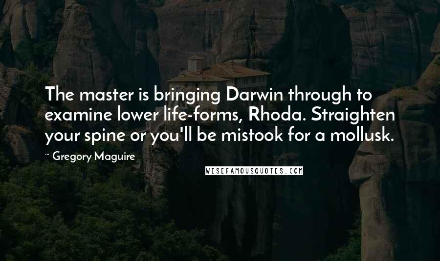 Gregory Maguire Quotes: The master is bringing Darwin through to examine lower life-forms, Rhoda. Straighten your spine or you'll be mistook for a mollusk.