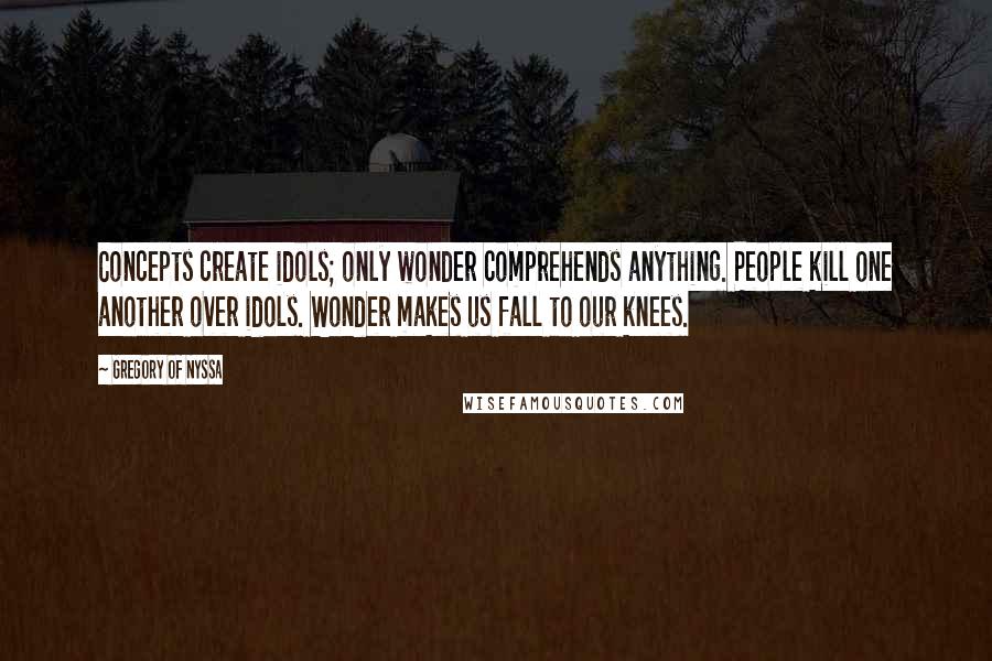 Gregory Of Nyssa Quotes: Concepts create idols; only wonder comprehends anything. People kill one another over idols. Wonder makes us fall to our knees.