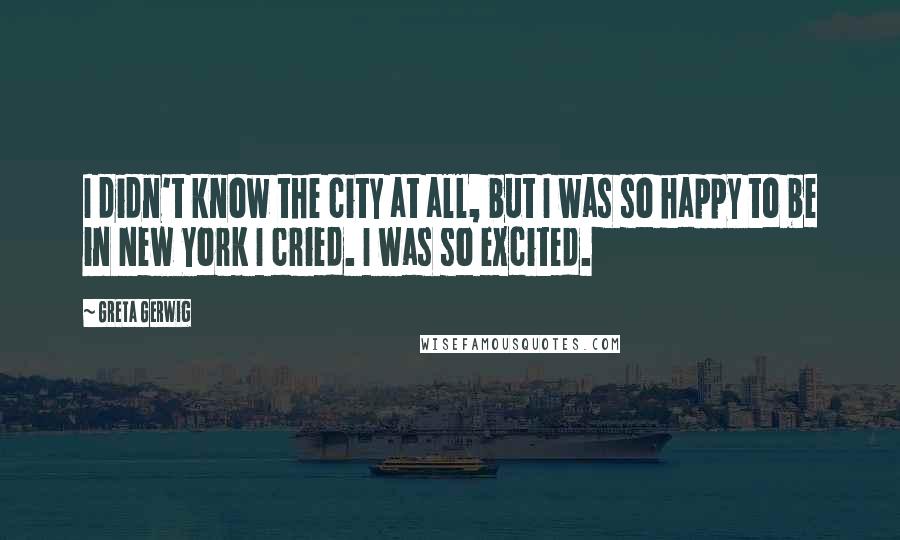 Greta Gerwig Quotes: I didn't know the city at all, but I was so happy to be in New York I cried. I was so excited.