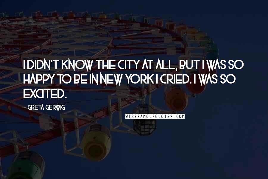 Greta Gerwig Quotes: I didn't know the city at all, but I was so happy to be in New York I cried. I was so excited.