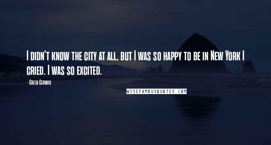 Greta Gerwig Quotes: I didn't know the city at all, but I was so happy to be in New York I cried. I was so excited.