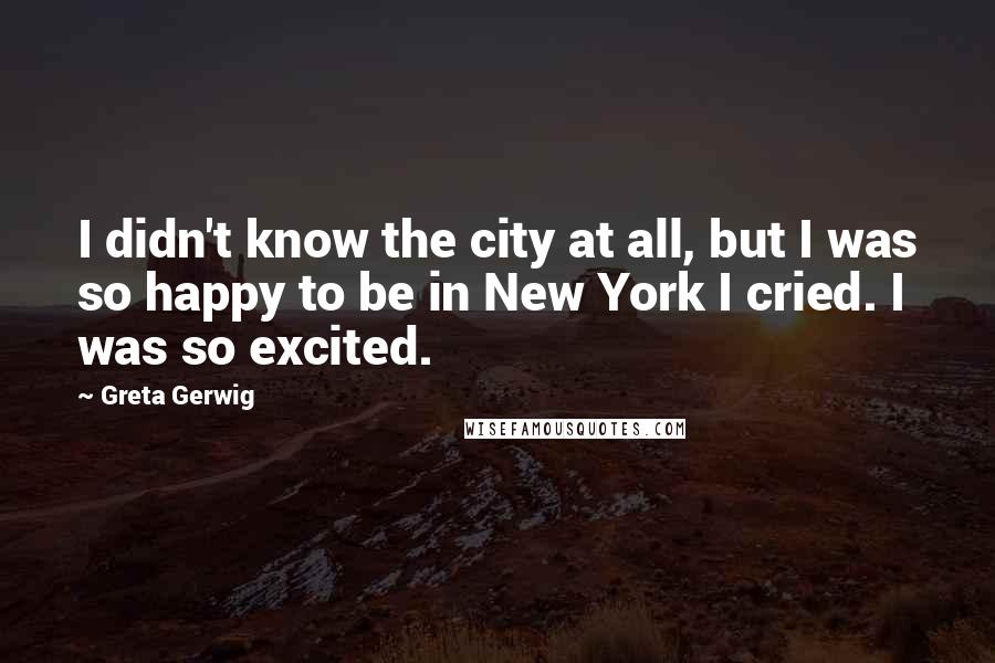 Greta Gerwig Quotes: I didn't know the city at all, but I was so happy to be in New York I cried. I was so excited.