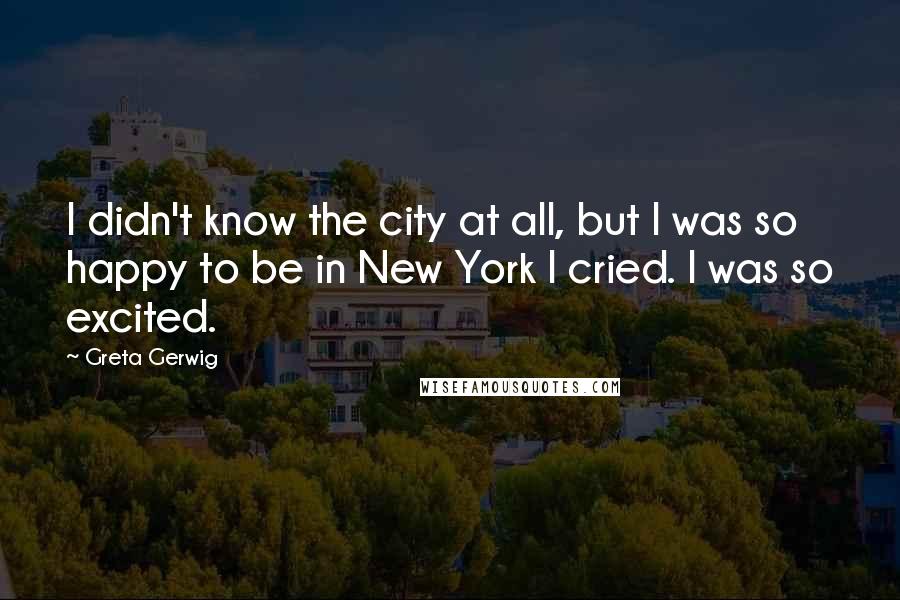 Greta Gerwig Quotes: I didn't know the city at all, but I was so happy to be in New York I cried. I was so excited.