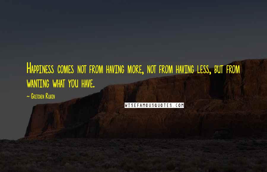 Gretchen Rubin Quotes: Happiness comes not from having more, not from having less, but from wanting what you have.