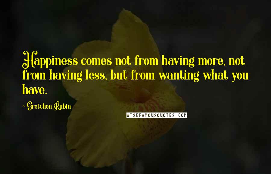 Gretchen Rubin Quotes: Happiness comes not from having more, not from having less, but from wanting what you have.