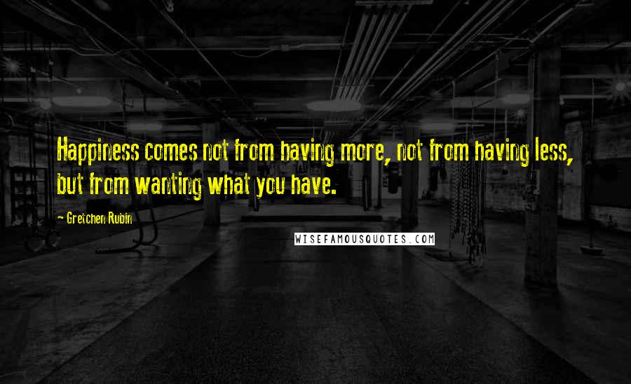 Gretchen Rubin Quotes: Happiness comes not from having more, not from having less, but from wanting what you have.