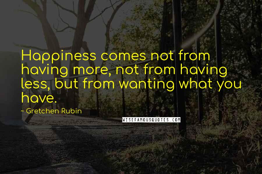 Gretchen Rubin Quotes: Happiness comes not from having more, not from having less, but from wanting what you have.