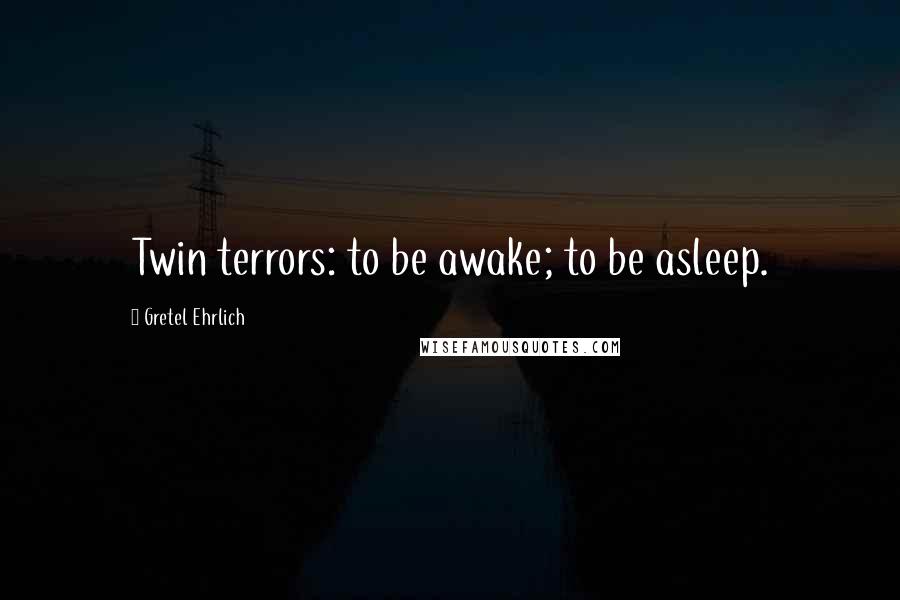 Gretel Ehrlich Quotes: Twin terrors: to be awake; to be asleep.