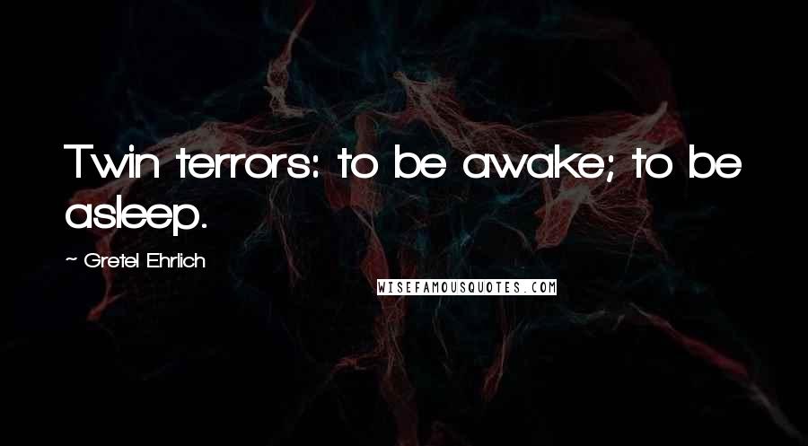 Gretel Ehrlich Quotes: Twin terrors: to be awake; to be asleep.