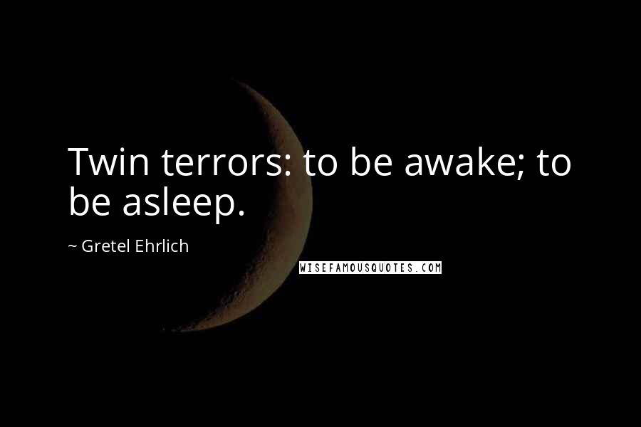 Gretel Ehrlich Quotes: Twin terrors: to be awake; to be asleep.