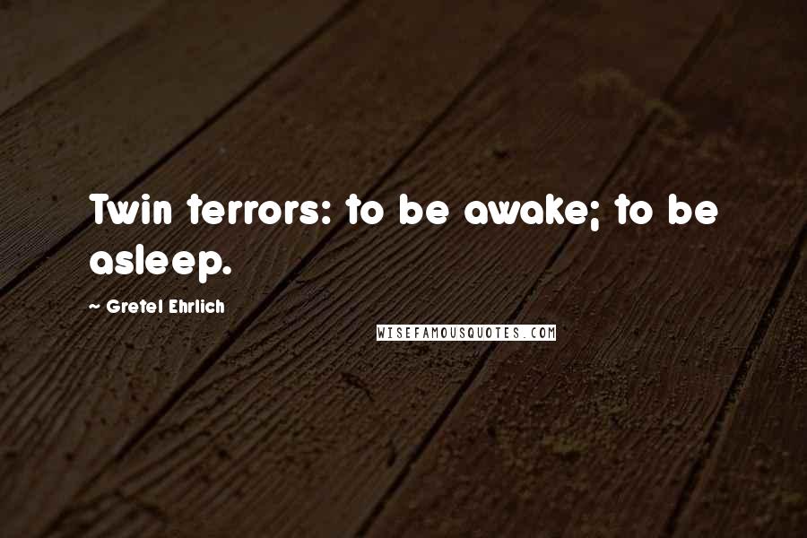 Gretel Ehrlich Quotes: Twin terrors: to be awake; to be asleep.